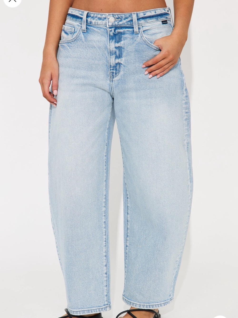 Cello Light Wash Barrel Leg Jeans - Pale Blue